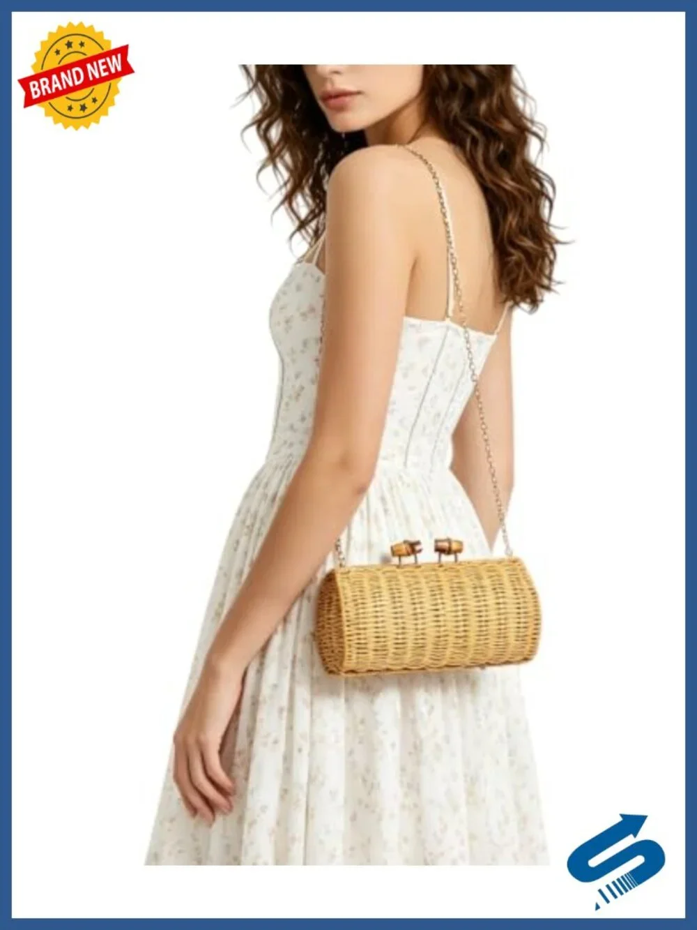 Hand-woven Shell Shaped Rattan Clutch Bag Summer Straw Purse Beach Wicker